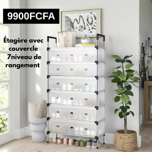 Étagère à Chaussures Avec Couvercle Anti-Poussière | 7 Niveaux