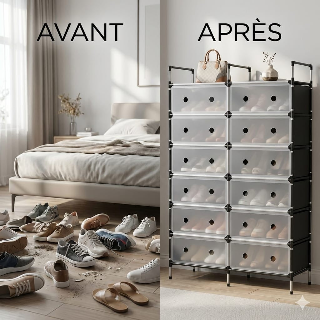 ÉTAGÈRE À CHAUSSURES 2 RANGÉES 28 PAIRES