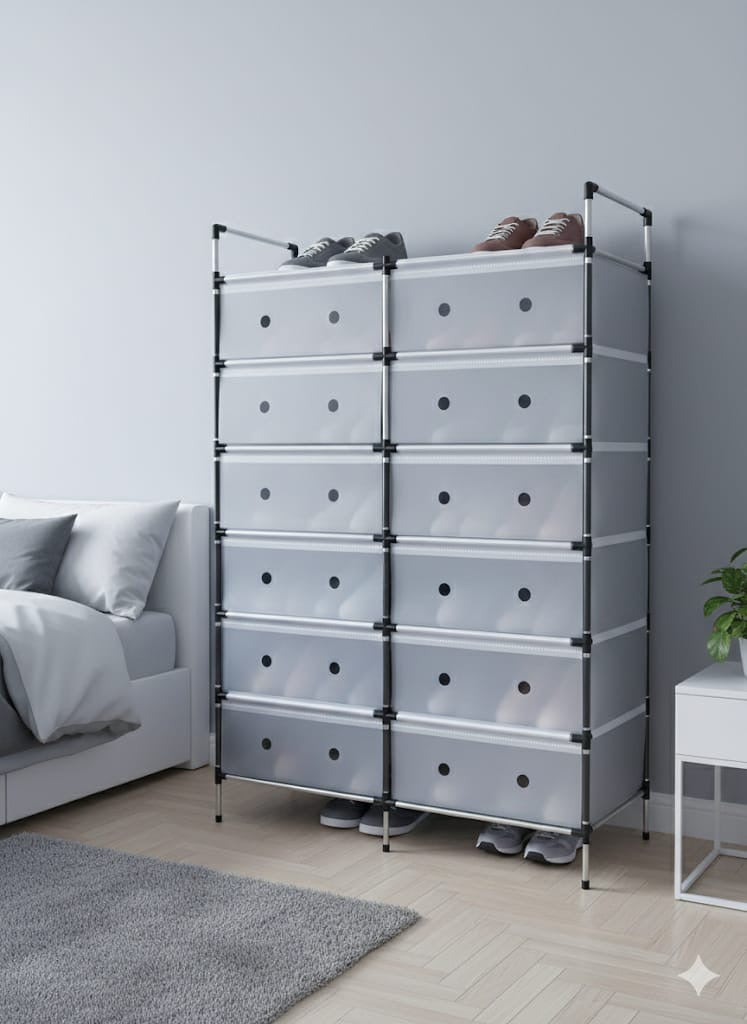 ÉTAGÈRE À CHAUSSURES 2 RANGÉES 28 PAIRES