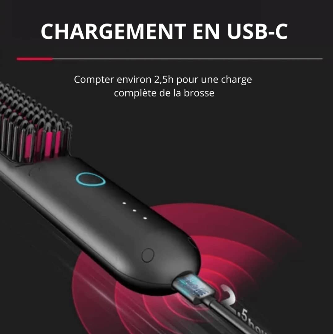 Brosse Chauffante  pour Cheveux Sans Fil